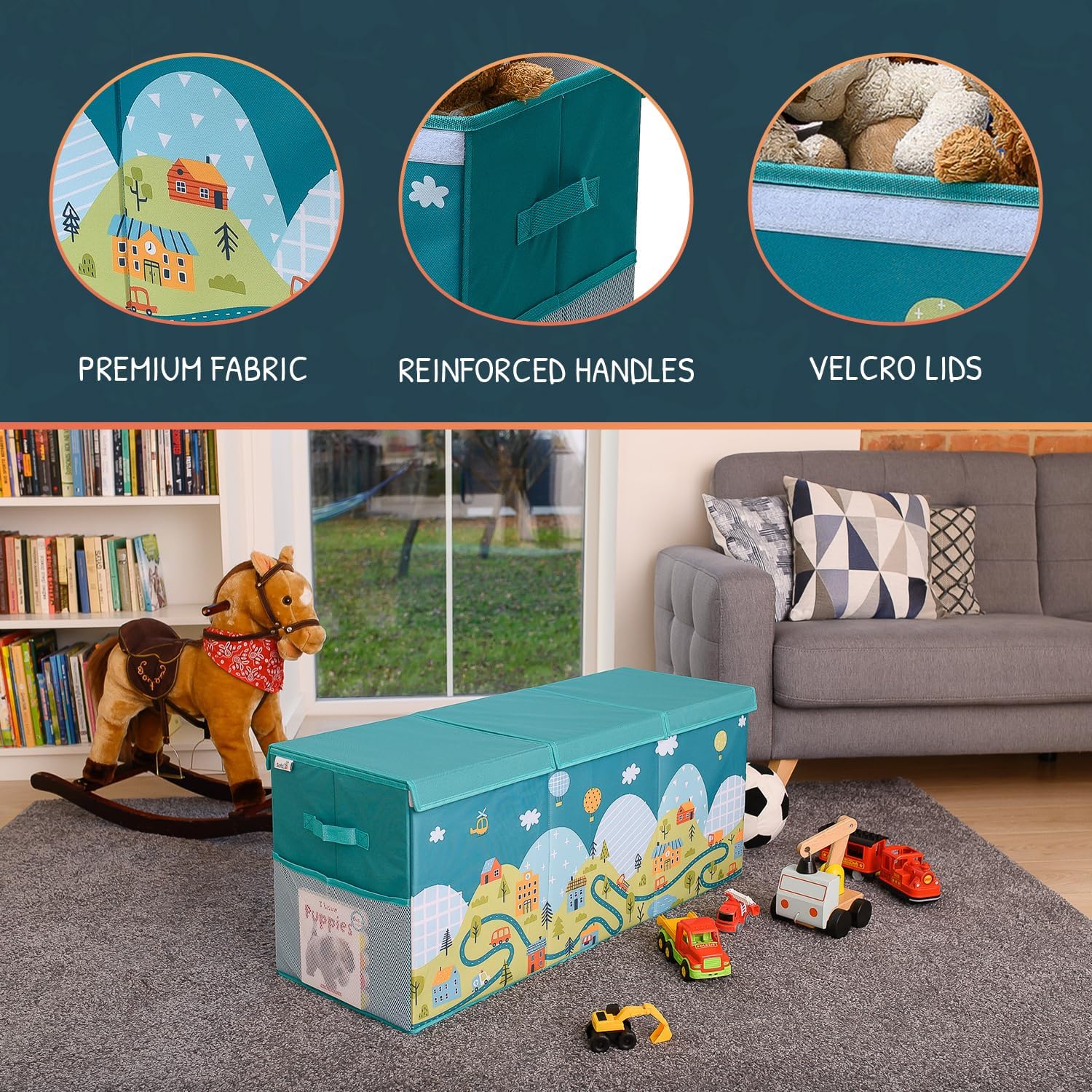 Extra Large Toy Storage Organizer with Lid - Sturdy, Collapsible Toy Chest Storage Box with Cute Design - Toys Bin with Dividers for Kids, Boys, Girls, Nursery, Bedroom, Play room 37"x16"x14" - NestledHome