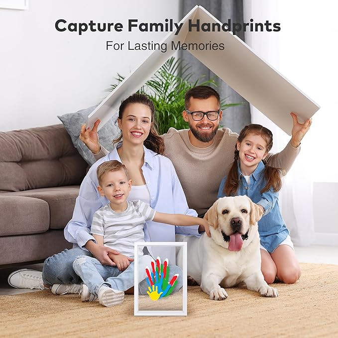 Family Handprint Kit, Hand Prints Keepsake Frame, DIY Craft Gift for New Parents & Mom & Baby, Grandparents, Mother's Day, Father's Day, Adoption Day, Anniversary, 6 Non -Toxic Paints (White)