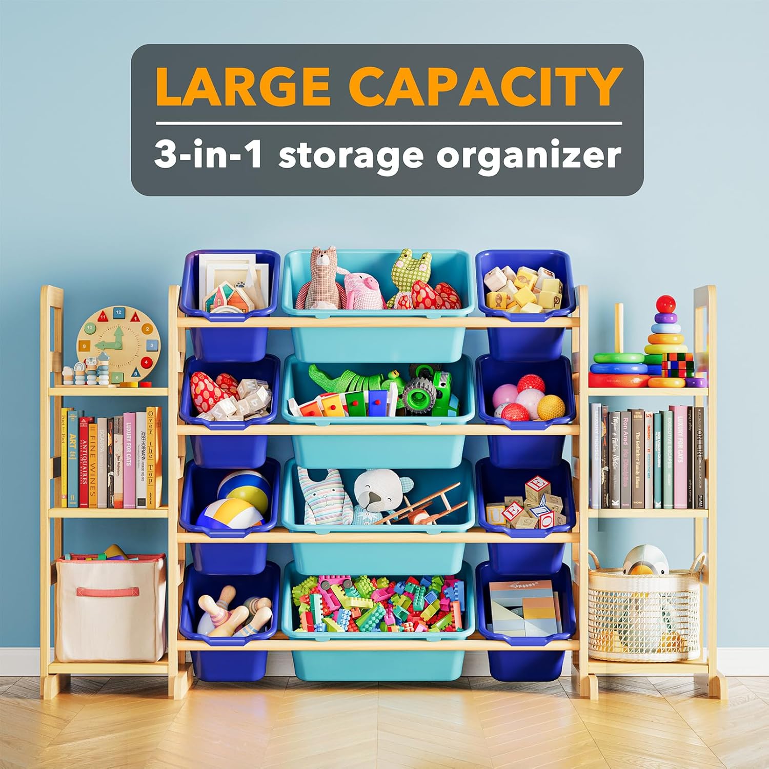 SpaceAid Toy Storage Organizer with 6 Shelves and 12 Bins, Toy Organizers Storage Bookshelf, Kids Bin Shelf Toys Box Bookcase for Bedroom Playroom Organization Room Decor, Blue and Navy Blue - NestledHome