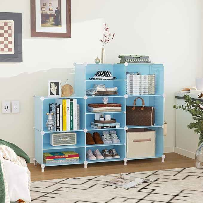 AWTATOS Closet Organizer 8 Cube Storage Shelves Closet Storage Clothes Organizers Stackable Cubby Shelving for Closet Bedroom Living Room Blue