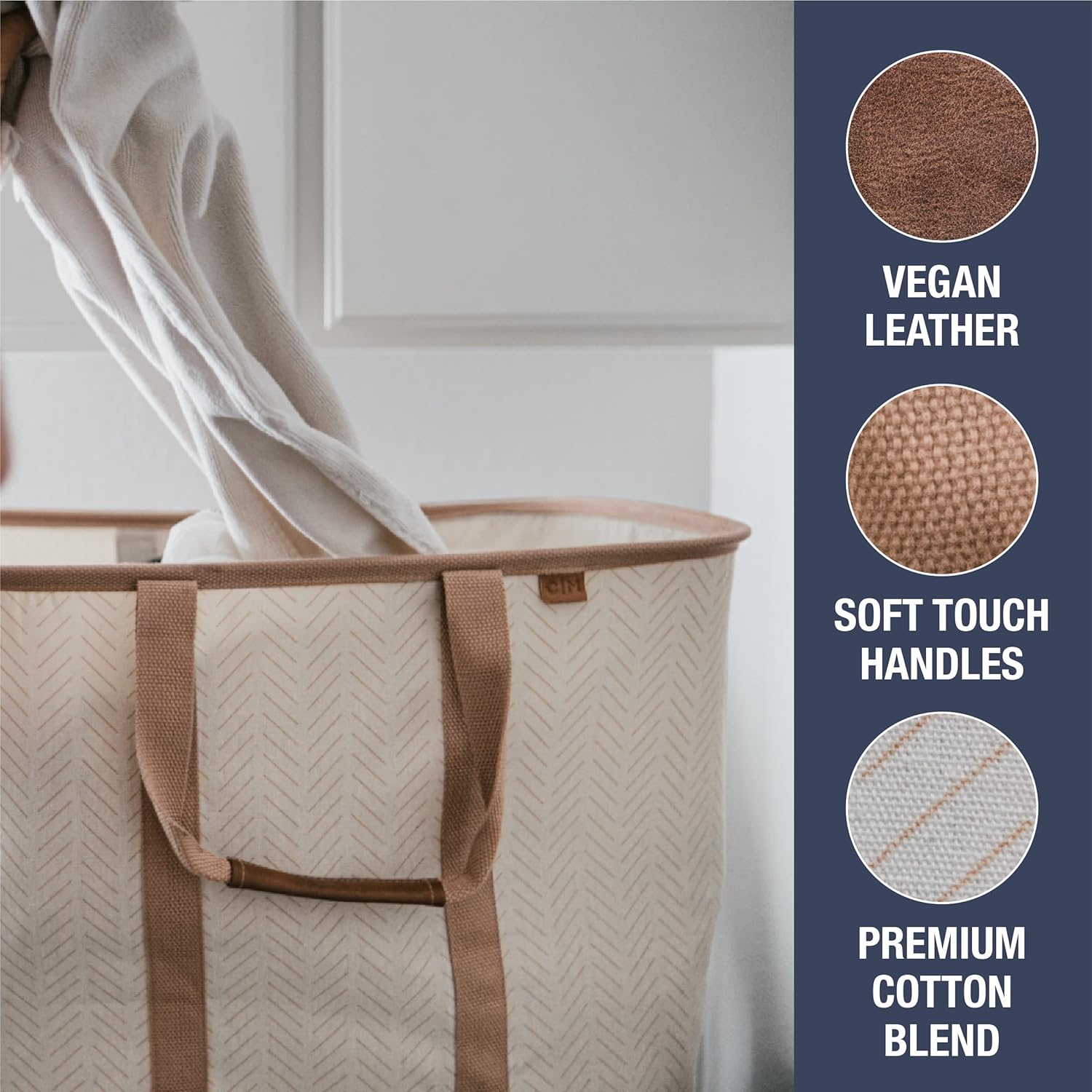 CleverMade Collapsible Laundry Tote - LUXE Mocha 2-Pack 50L - Foldable Storage Organization Container for Clothes Laundry Room Storage Solution - NestledHome
