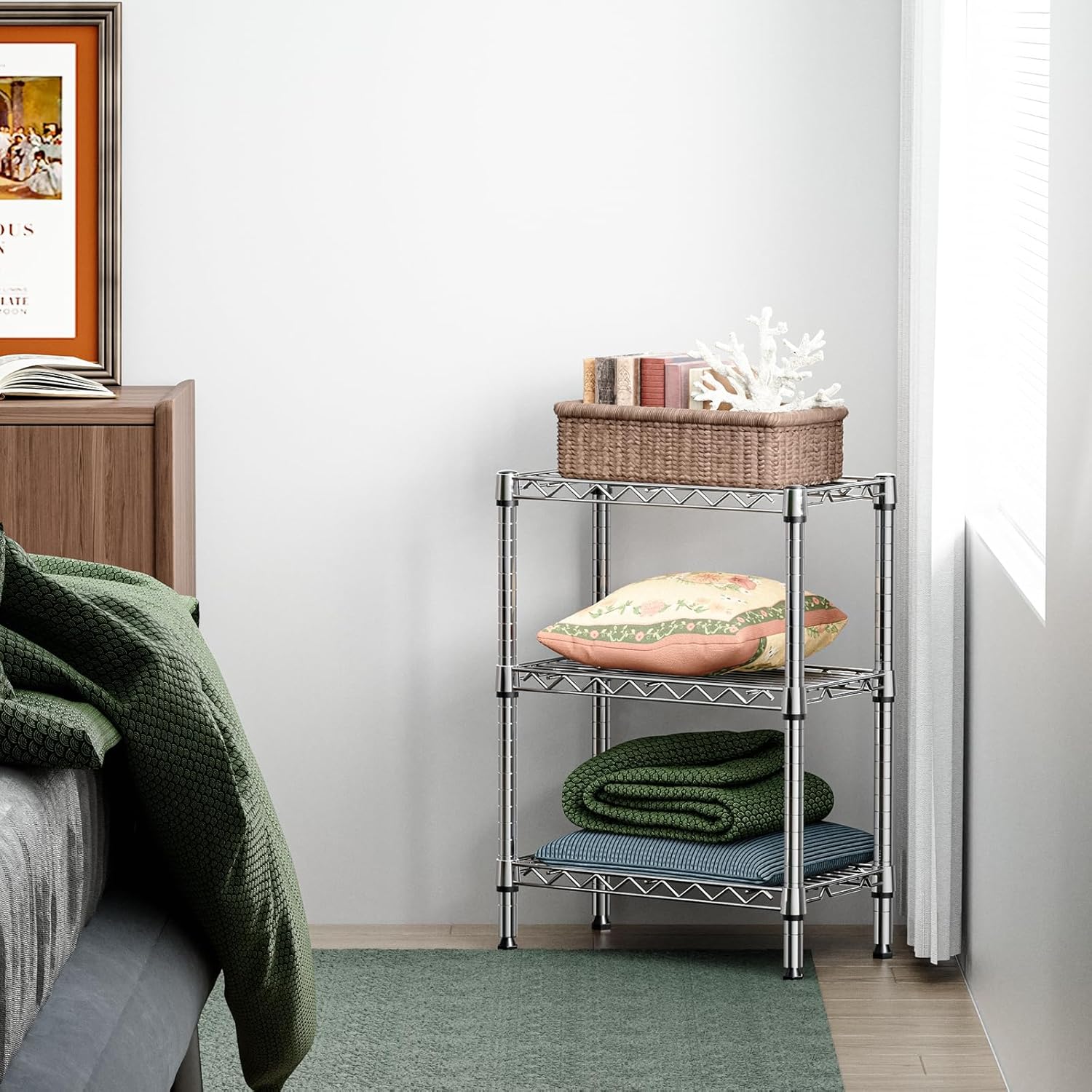 750 lbs 3 Tier Shelf Metal Storage Shelves Wire Rack Closet Organizers with PP Board for Garage Kitchen Bathroom Laundry Chrome 11.8" D x 21.7" W x 28.6" H - NestledHome