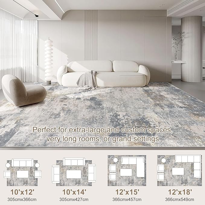 10x14 Area Rug Living Room Rugs - Washable Neutral Modern Abstract Soft Thin Large Rug Indoor Floor No Slip Rug Carpet for Bedroom Under Dining Table Home Office Decor - Blue Grey