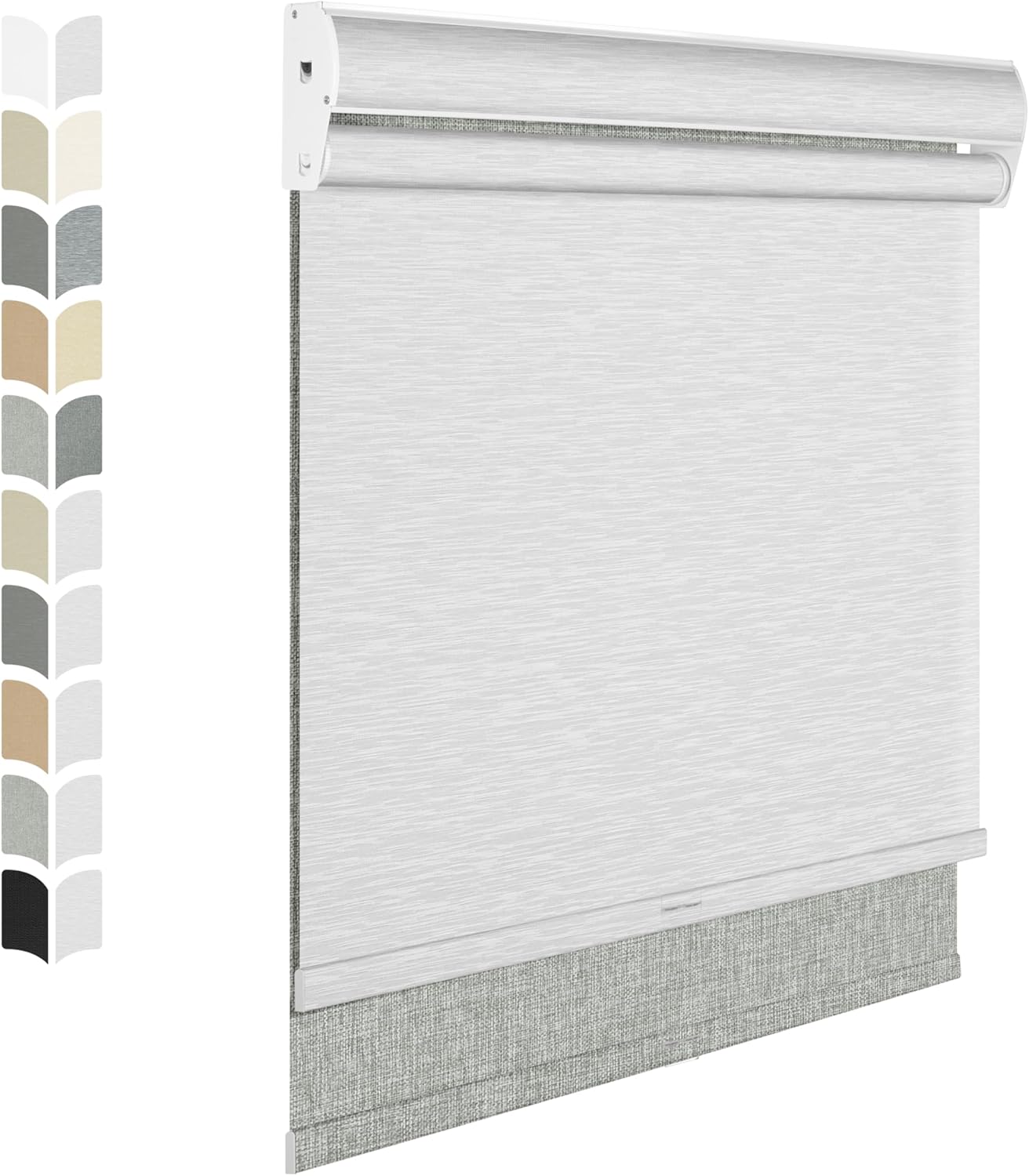 BERISSA Cordless Dual Roller Shades With Cassette Valance, Blackout and Light Filtering, Day and Night for Home Office Door - Linen Grey and White, 78 W x 80" H