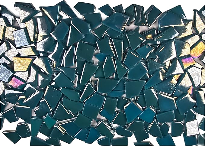 Irregular Glass Mosaic Tiles Bulk 500g Glossy and Iridescent Mosaic Glass Tiles for DIY Projects and Arts and Crafts Solid Colors and Mixes (Iridescent Teal)