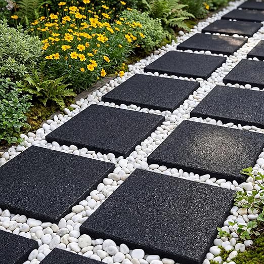 Nuanchu 8 Pcs 12 x 12 Inch Rubber Stepping Stones Outdoor Garden Walkway Non-Slip Durable Rubber Pavers for Patio, Pathway, and Landscaping, Weatherproof Stepping Stones for Easy Installation(Square)