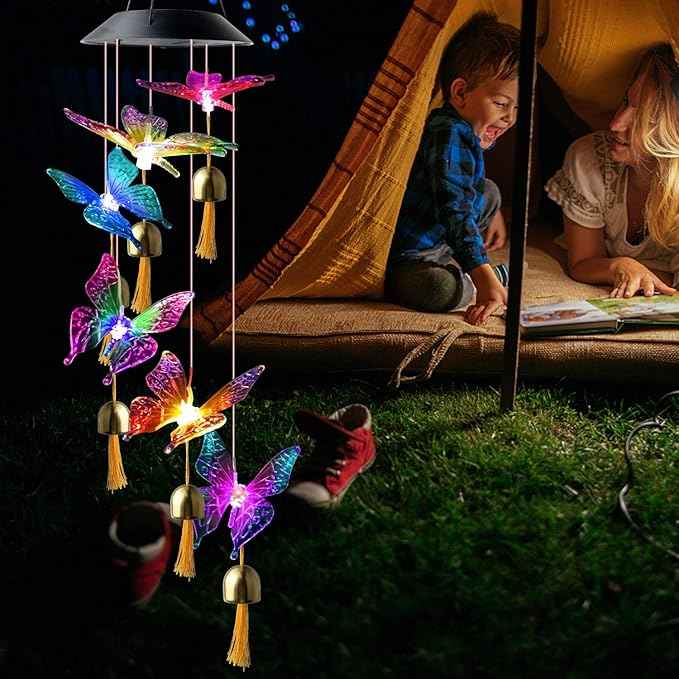 JOBOSI Butterfly Decorative Mobiles Gifts, Solar Wind Chimes, Mothers Day Wind Chime Gifts for mom, Women, Grandmother, Thanksgiving Gift, Mom Best Gift