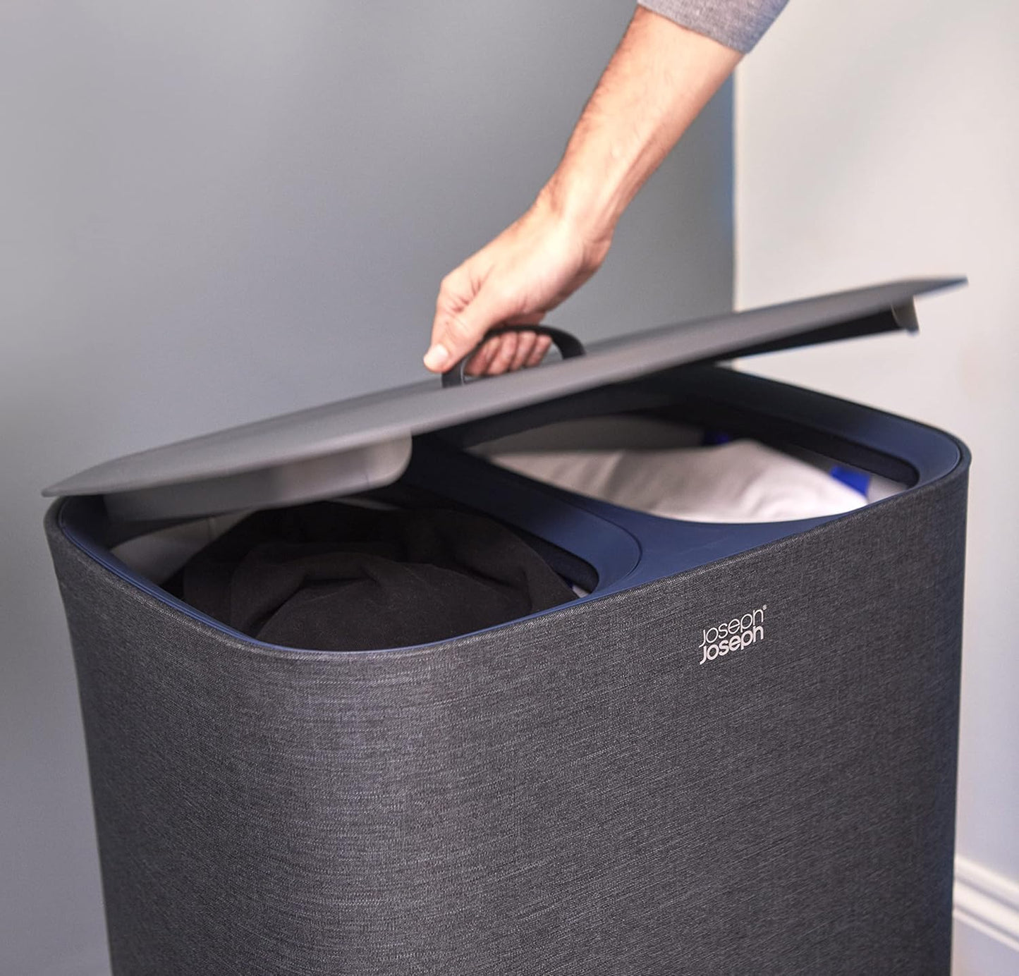 Joseph Joseph Tota 90 liter/23.8 gallon Laundry Hamper Separation Basket with lid, 2 Removable Washing Bags with Handles - Black - NestledHome