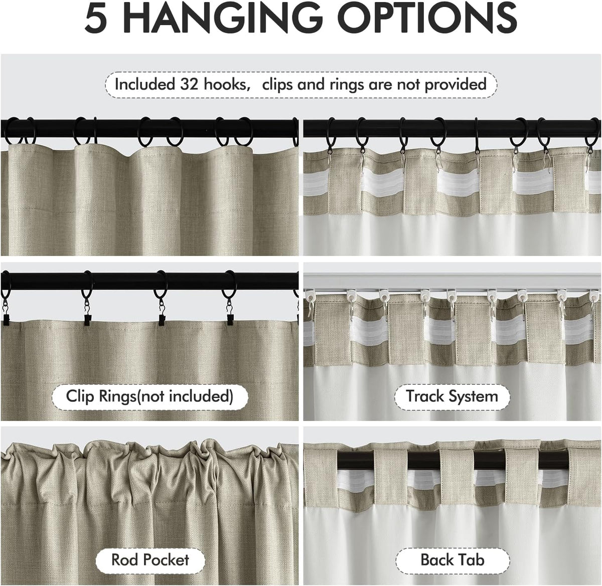 MIULEE 100% Blackout Curtains 90 Inch Long 2 Panels Set for Bedroom, Thick Luxury Faux Linen Black Out Curtain Room Darkening Back Tab Pleat Window Textured Drapes with Hooks for Living Room, Oatmeal