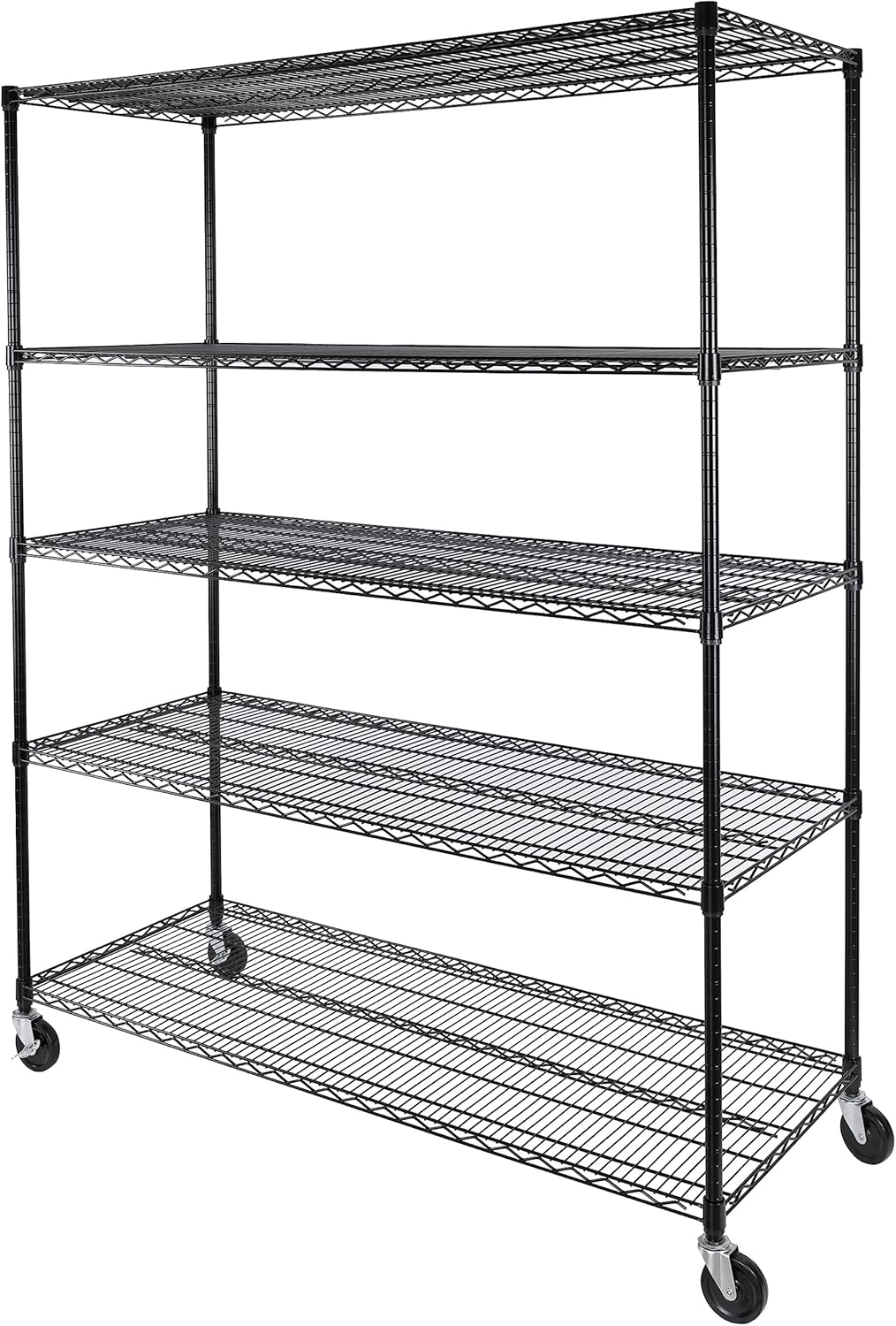 Seville Classics UltraDurable Heavy Duty NSF Solid Steel Wire Rack Storage Unit, Organizer for Garage, Warehouse, Office, Restaurant, Classroom, Kitchen, Black, 5-Tier Shelving, 60" W x 24" D - NestledHome