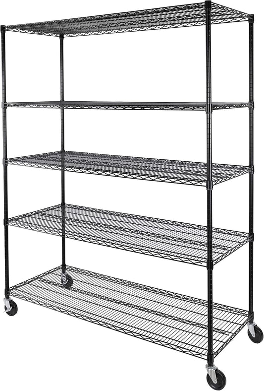 Seville Classics UltraDurable Heavy Duty NSF Solid Steel Wire Rack Storage Unit, Organizer for Garage, Warehouse, Office, Restaurant, Classroom, Kitchen, Black, 5-Tier Shelving, 60" W x 24" D - NestledHome