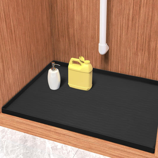 URMONA Waterproof Silicone Under Sink Mat 34'' x 22'' Shelf Liner for Kitchen and Bathroom, Cabinet and Counter Protector, Storage and Organizers, Litter Mat, Pet Cat Puppy Essentials(Black) - NestledHome