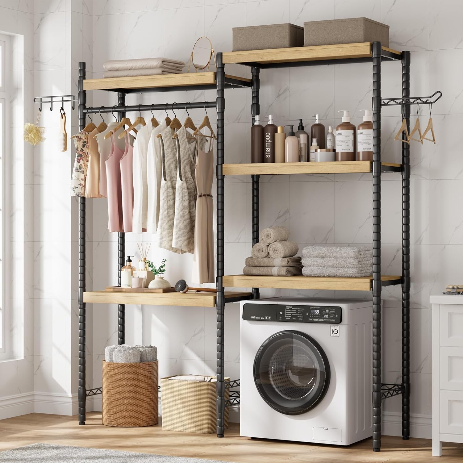 Double Row Over Washer and Dryer Storage Shelves, Laundry Room Organization and Storage, Heavy Duty Laundry Room Shelves, with Adjustable Height, 5-Tier - NestledHome
