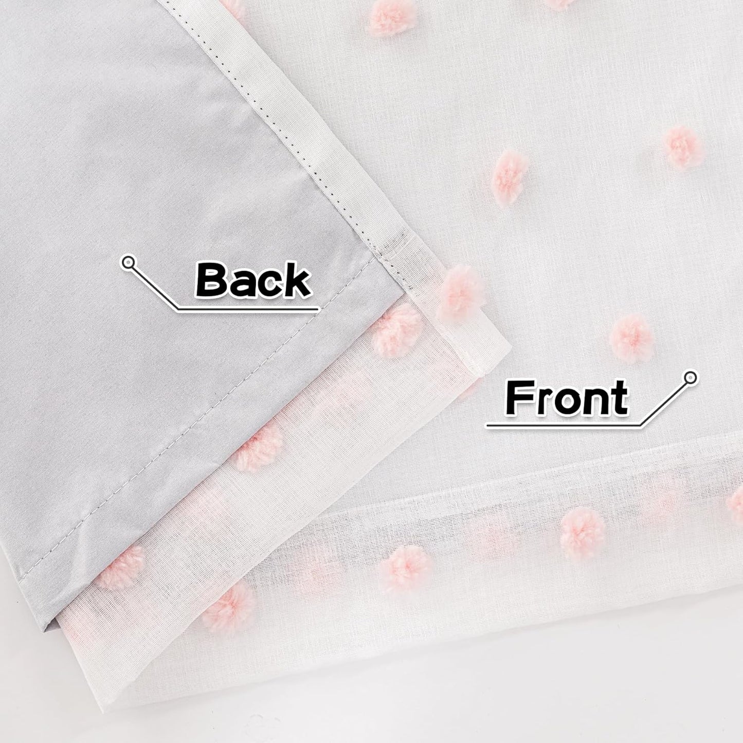 MYSKY HOME Total Blackout Curtains for Girls Bedroom 90 Inch Long 100% Light Blocking Curtains for Living Room 2 Panels Room Darkening Grommet Double Layer Drapes with Pink Pom Pom Sheer 52W x 90L