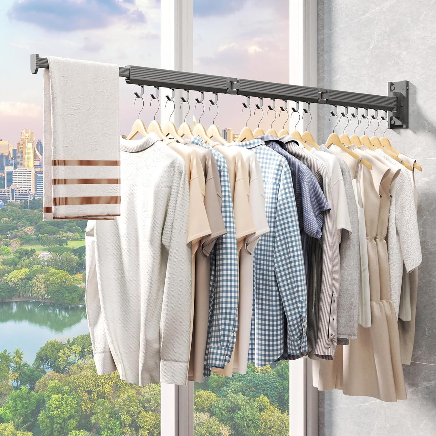 Laundry Drying Rack,Drying & Clothes Rack,Wall Mounted,Retractable & Collapsible, Grey - NestledHome