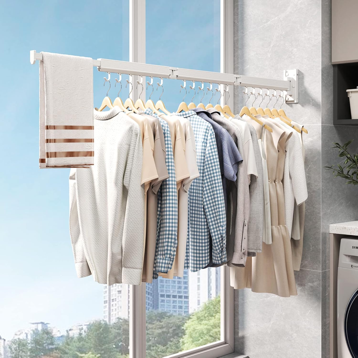 Wall Mounted Clothes Drying Rack, Collapsible Laundry Drying Rack, Retractable Foldable Drying Rack Clothing for Hanging Clothes - NestledHome