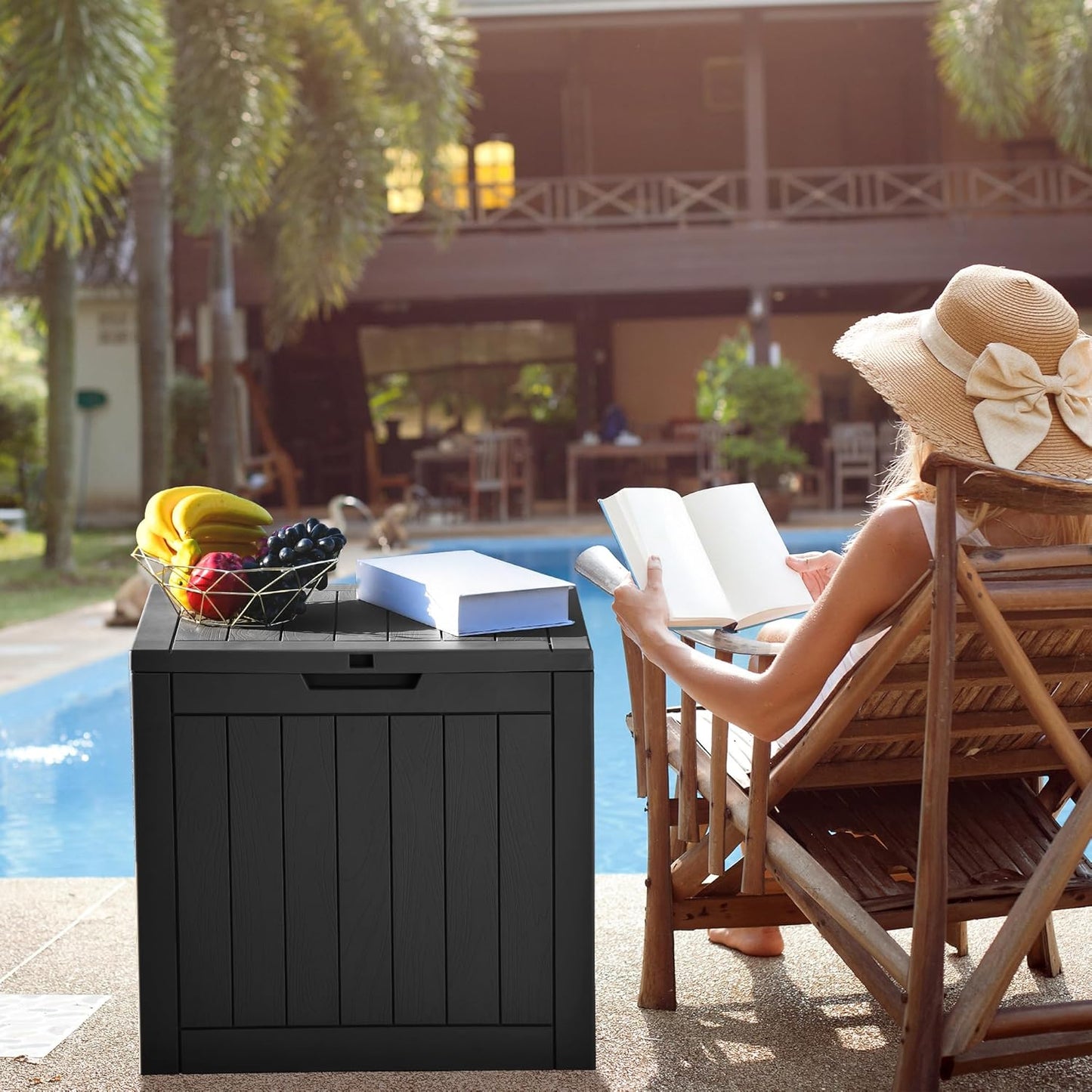 YITAHOME 30 Gallon Deck Box Outdoor Storage Box, Waterproof Resin Package Delivery and Storage Box with Lockable Lid for Patio Furniture Cushions, Pool Accessories, Garden Tools, Black