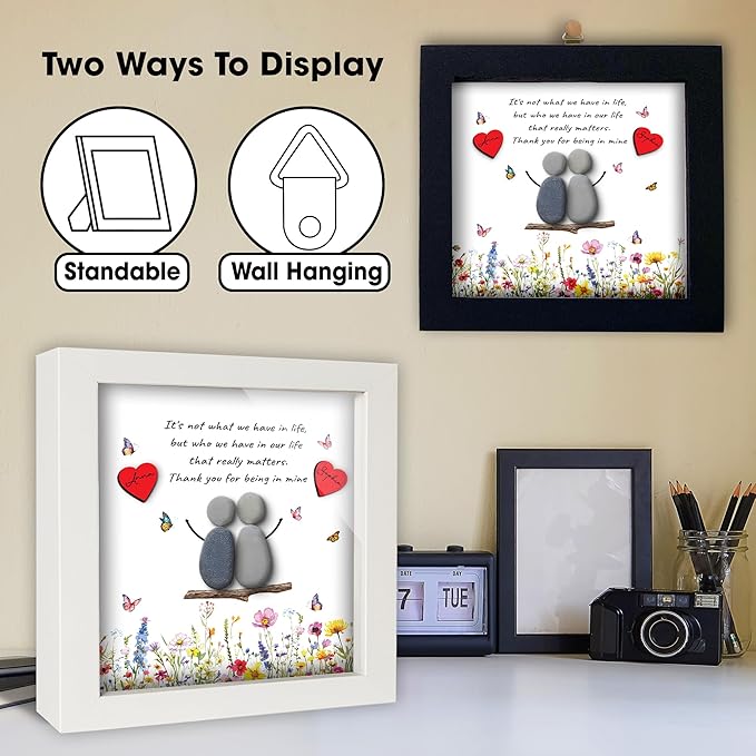 Bestfriend Gifts for Women, Pebble Art Bestie Frame Wall Art, Thank You Soul Sister Keychain, Appreciation Birthday Friendship Gifts for Sisters, BFF, Besties, Friends, Valentines Day Decor S93-47