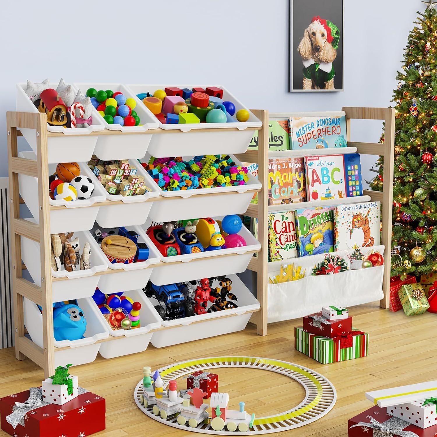 Large Toy Storage Organizer with Bookshelf, Toy Organizers and Storage with 12 Storage Bins, 4 Tier Multipurpose Toys Organizer Storage for Kids Room, Playroom, Nursery Room, White - NestledHome