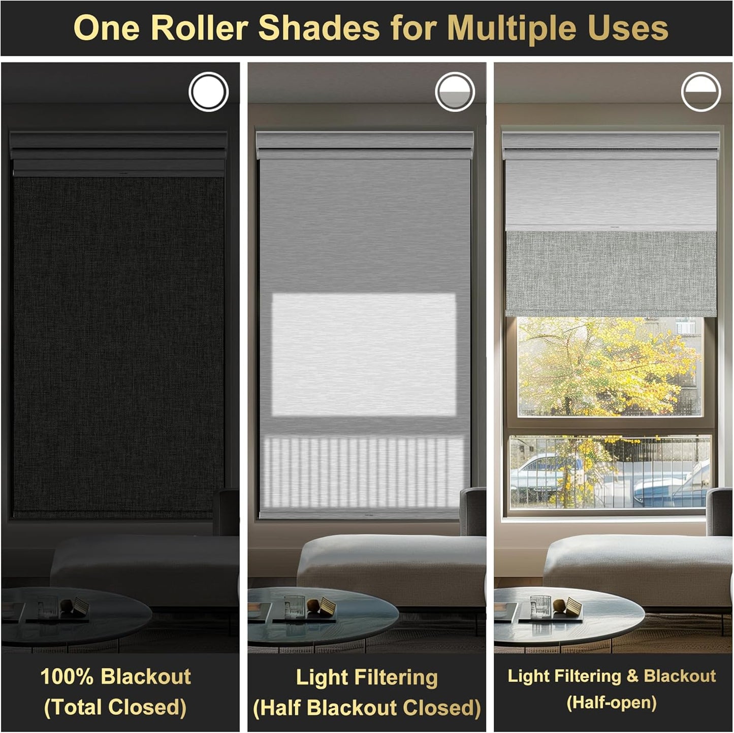BERISSA Cordless Dual Roller Shades with Cassette Valance,Double Window Shades Blackout and Light Filtering Shades,Day and Night Roller Shades for Home Office Door.Linen Grey and White.60 W x 64" H