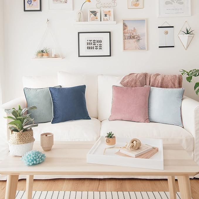 MONDAY MOOSE Decorative Throw Pillow Covers Cushion Cases, Set of 4 Soft Velvet Modern Double-Sided Designs, Mix and Match for Home Decor, Pillow Inserts Not Included (18x18 inch, Pink/Blue)