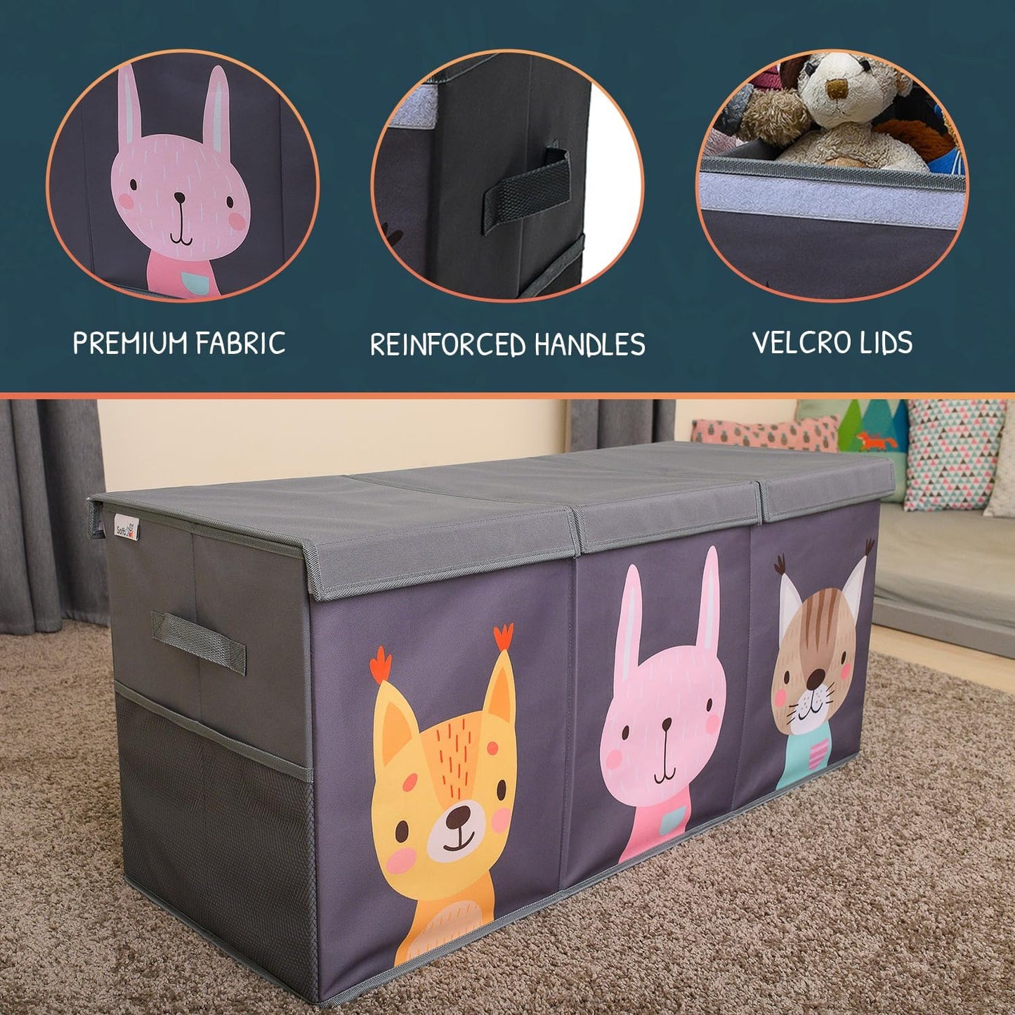 Extra Large Toy Storage Organizer with Lid - Sturdy, Collapsible Toy Chest Storage Box with Cute Design - Toys Bin with Dividers for Kids, Boys, Girls, Nursery, Bedroom, Play room 37"x16"x14" - NestledHome