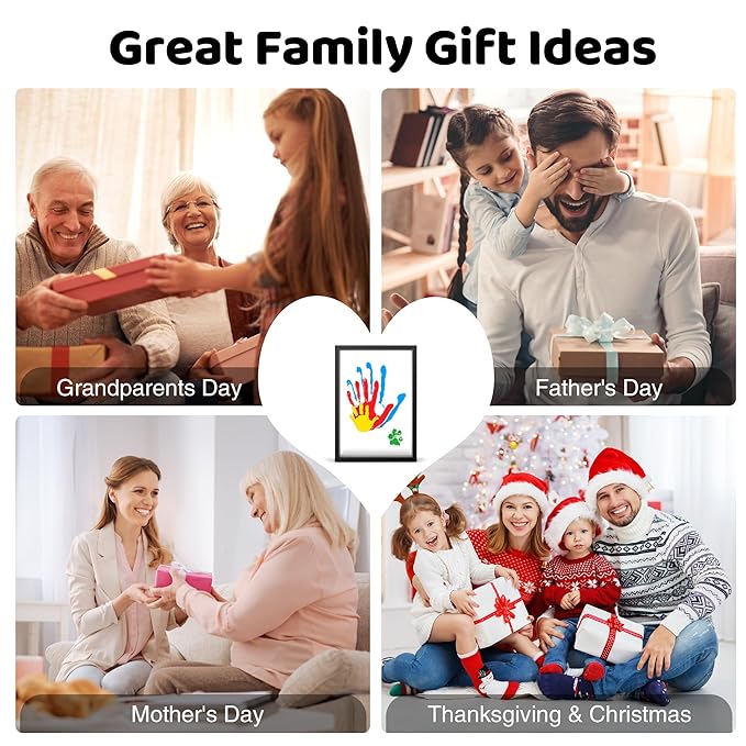 Family Handprint Kit, DIY Craft Keepsake Wooden Frame, Personalized Hand Print Ornament, Family Gifts for New Parents, Grandma and Grandpa, Mother's Day Father's Day, 6 Safe & Non-Toxic Paint