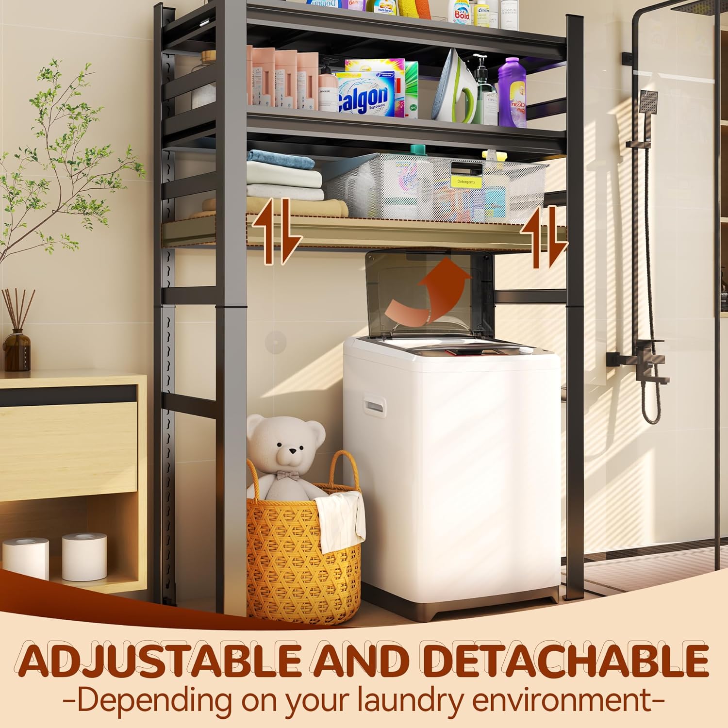 Laundry Shelf,5 Tier Over Washer and Dryer Storage Shelves,Adjustable Easy to Install,Space Saver Laundry Shelf Organizer,Utility Shelves for Balcony,Black,72”H*15.7”D*35.4“W - NestledHome