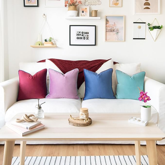 MONDAY MOOSE Decorative Throw Pillow Covers Cushion Cases, Set of 4 Soft Velvet Modern Double-Sided Designs, Mix and Match for Home Decor, Pillow Inserts Not Included (16x16 inch, Purple/Blue)