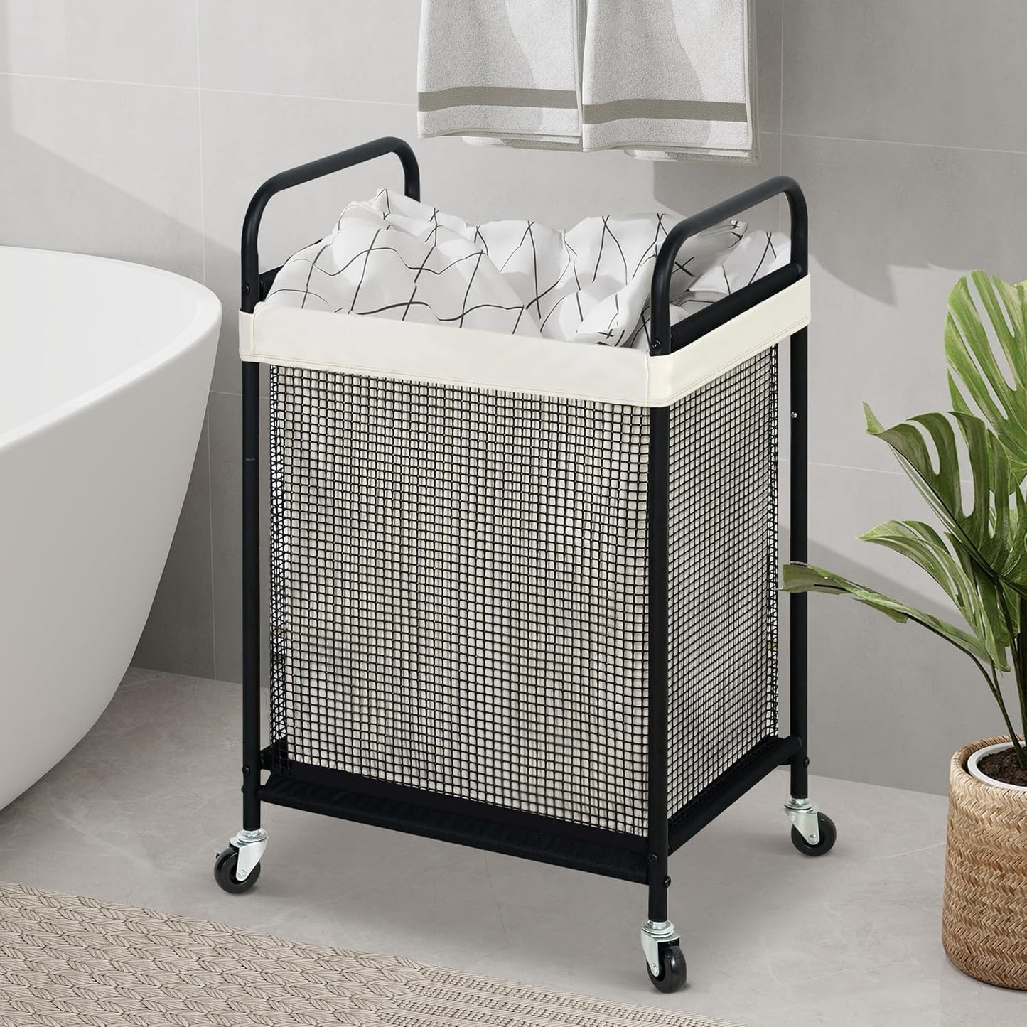 STO STO Laundry Hamper, 90L Rolling Laundry Sorter Cart with Removable and Washable Liner Bag, Rolling Clothes Hamper with Metal Handle for Laundry Room and Bedroom - NestledHome