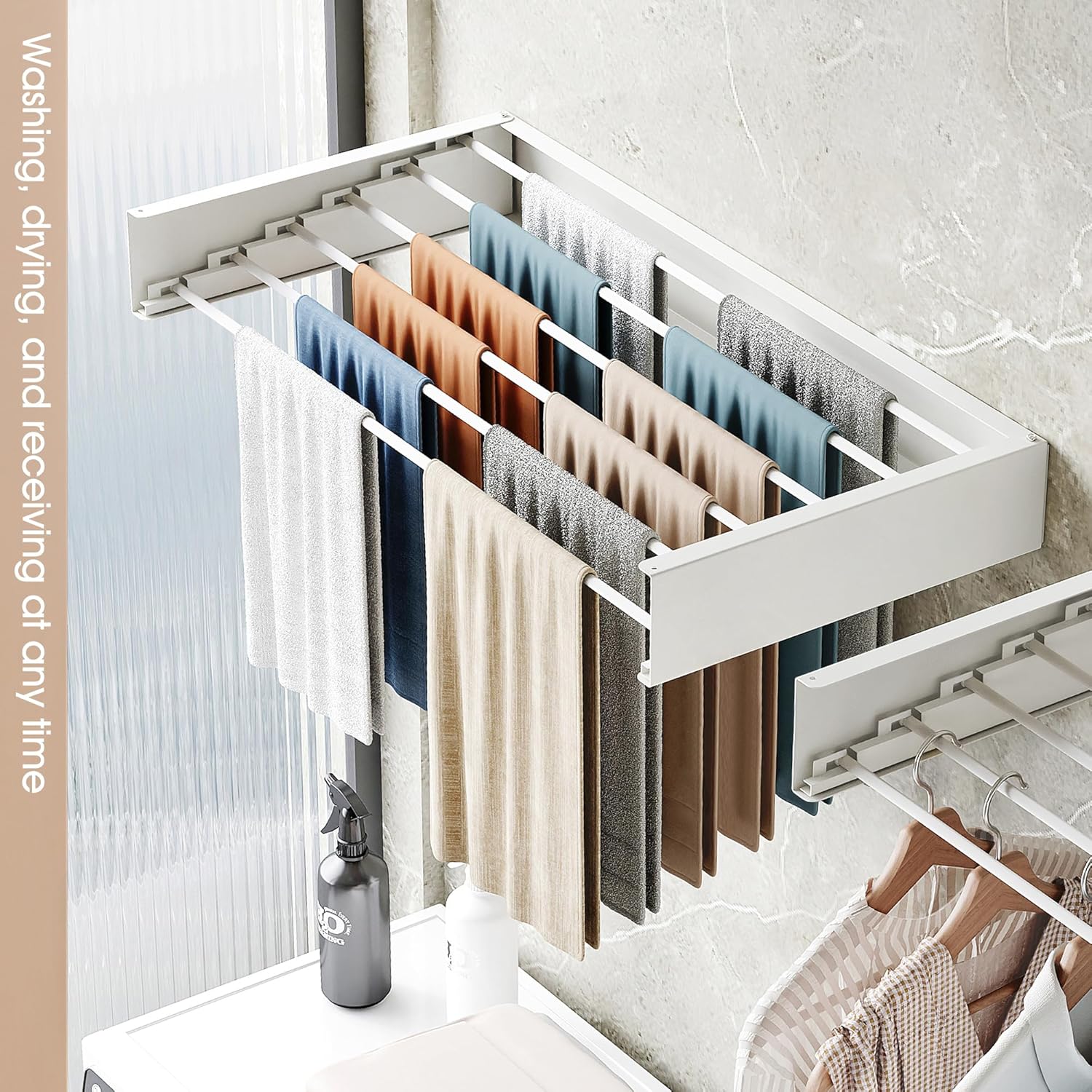 Wall Mounted Drying Rack,Drying Rack Clothing,Collapsible Hanging Racks for Laundry(35.5"-White) - NestledHome