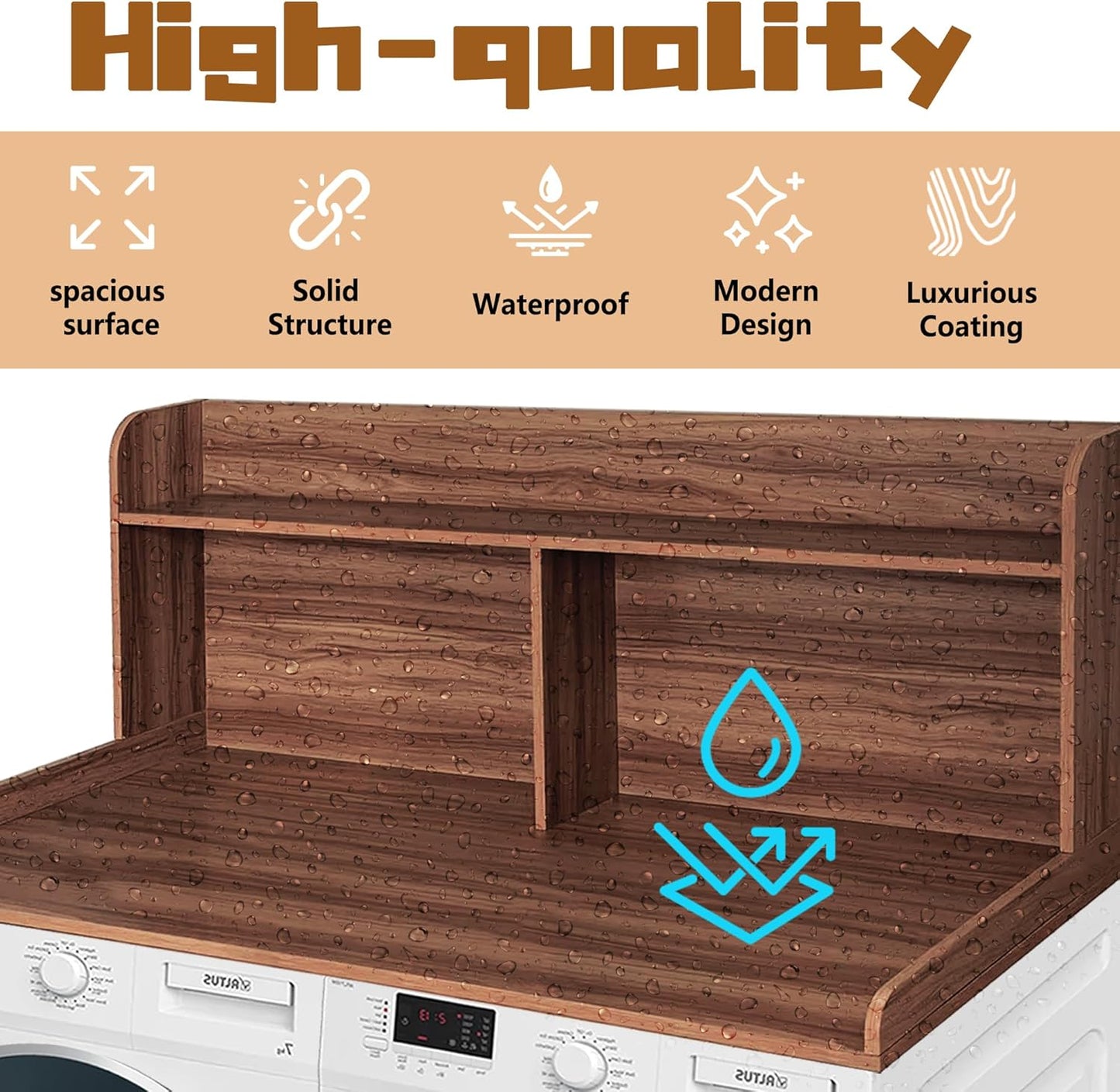 Royxen 2-Tier Washer Dryer Countertop,19.5" H Wood Washer and Dryer Topper with Shelf,Laundry Countertop Over Washer and Dryer, Universal Fit for Laundry Room Organization (Walunt, 54" WX27.5 D) - NestledHome