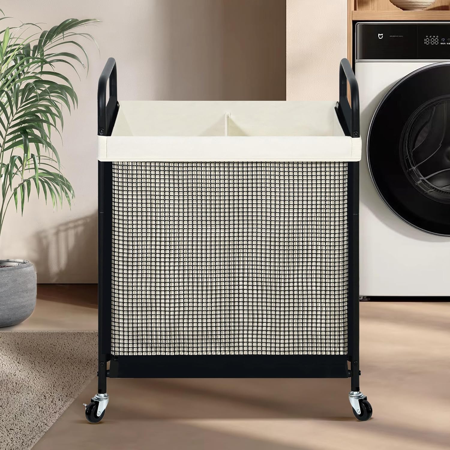 STO STO Laundry Hamper 2 Section, 100L Rolling Laundry Sorter Cart with Removable and Washable Liner Bag, Rolling Clothes Hamper with Metal Handle for Laundry Room and Bedroom - NestledHome