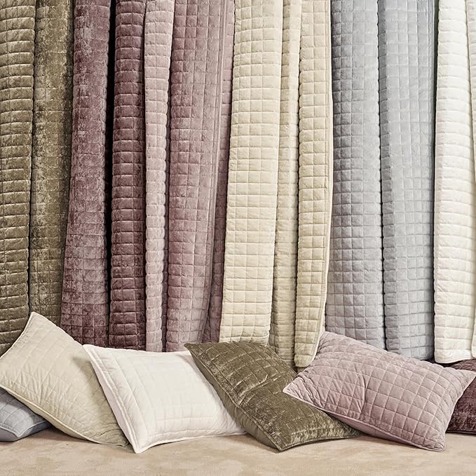 RECYCO Luxury Velvet Quilt Set Full Queen Size Bedding Sets, Ultra Soft Velvet Comforter Set, Lightweight Channel Box Stitch Oversized Bedspread Coverlet for All Season, with 2 Shams, Urban Taupe
