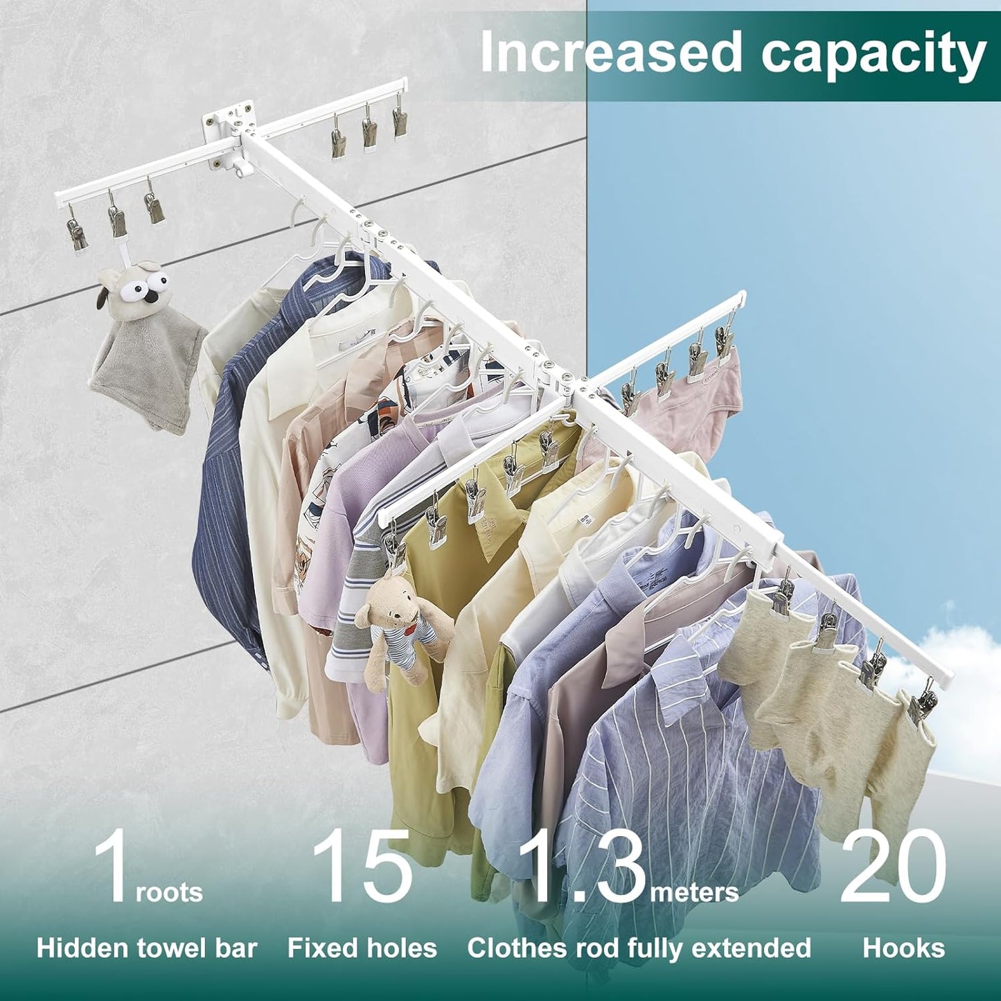 Hoimpro White 51" Clothes Drying Rack Retractable Foldable Wall Mounted, Tri-Fold Space Saving Collapsible for Hanging Clothing Coat, Ideal for Patio, Laundry Room Organization and Storage, Bathroom - NestledHome