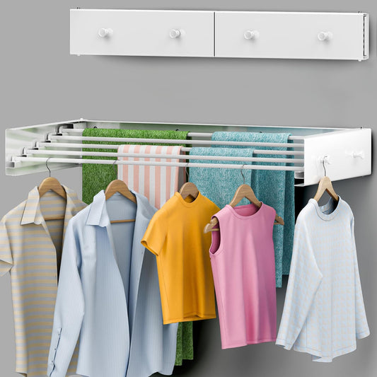 Foldable Wall Mounted Drying Rack 28 inch - Easy to Install Hanging Rack for Laundry Room - Space Saving Design with 55-lb Capacity - Perfect Drying Racks for Clothes Towels & More - NestledHome