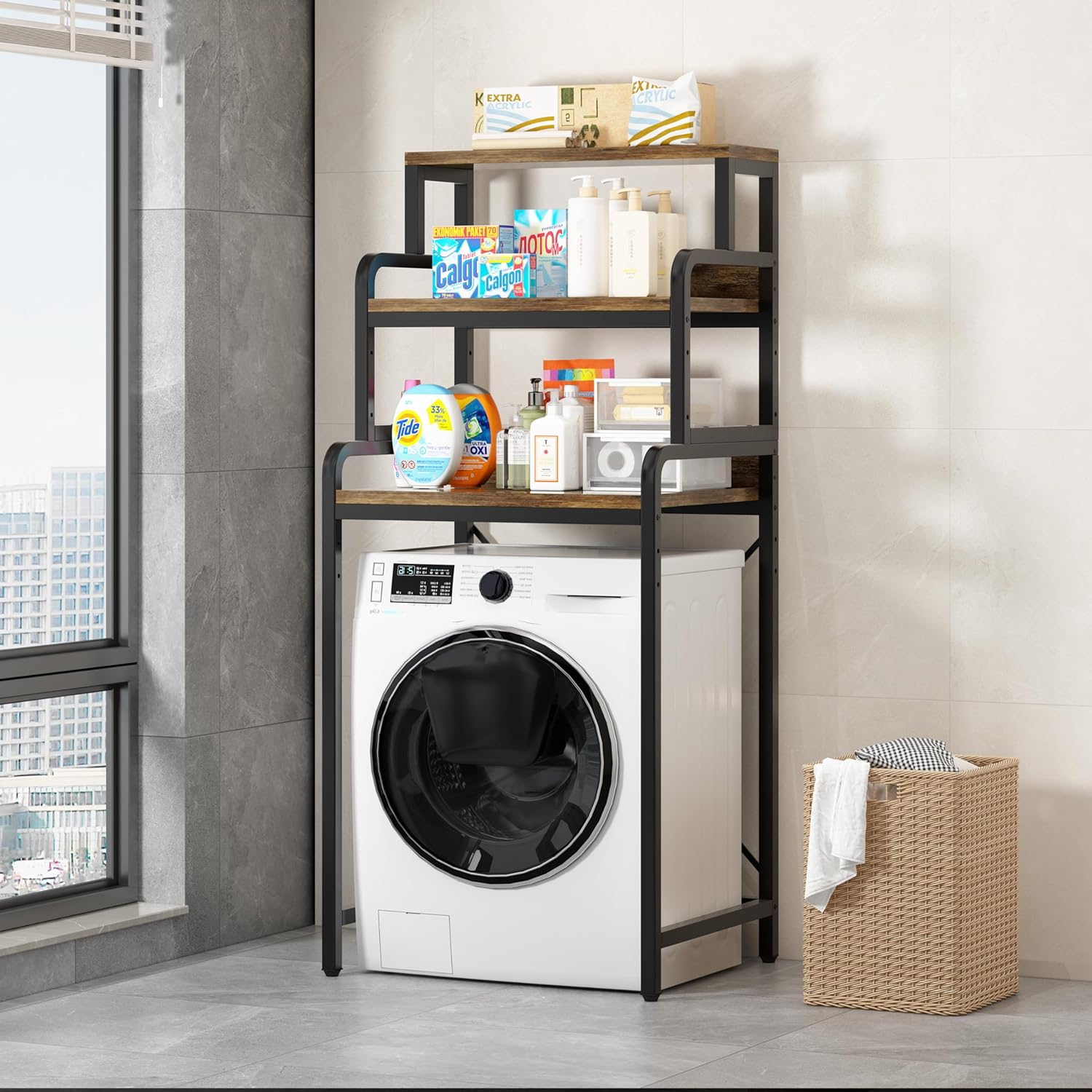 3-Tier Bathroom Room Shelf Washing Machine Storage Utility Rack Over The Toilet Washer Dryer Storage Bathroom Organizer Rack Space Saving Shelving Units Clothes Dryers Shelf - NestledHome