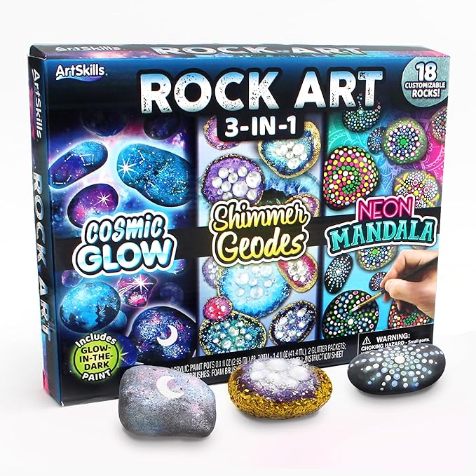 ArtSkills Rock Painting Kit - 18 Rocks - Geode, Mandala & Glow in the Dark Rock Painting, Arts and Crafts for Kids