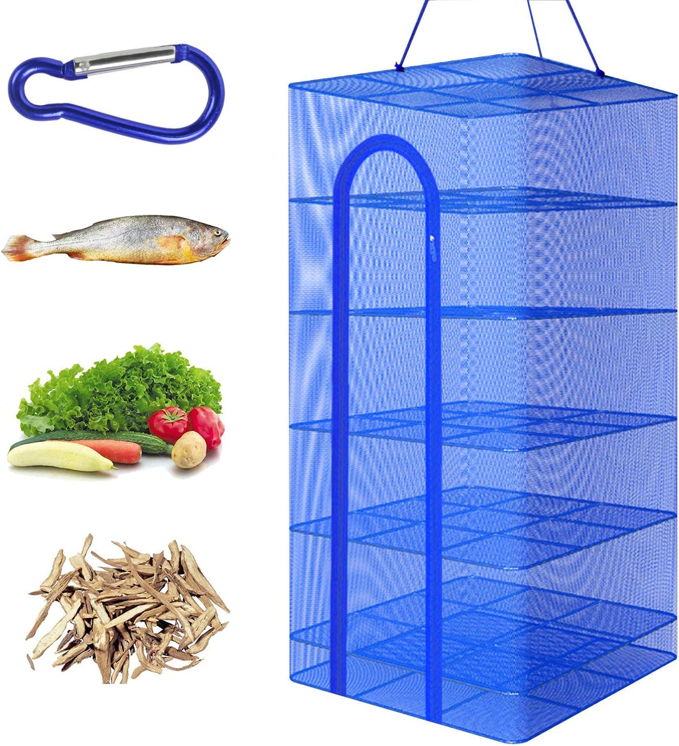 Hwayslon Hanging Drying Net Foldable Drying Rack Net Dryer 19.7"x19.7"x37.4" 6 Layer Folding Fish Mesh Collapsible Dry Net with Zippers for Fish Vegetables Drying Seeds Fruit Herb - NestledHome
