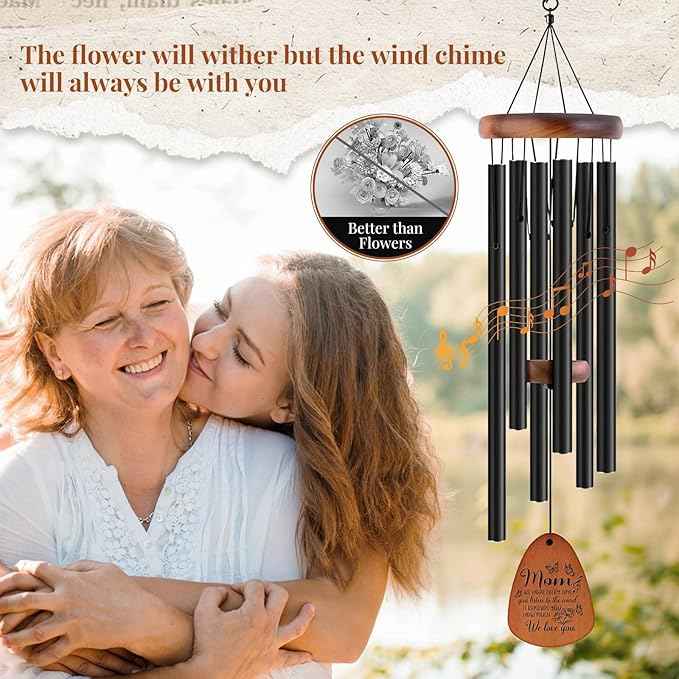 JOBOSI Mother's Bouquet Memorial Wind Chime with Black Tube Decorative Gifts, Suitable for Indoor and Outdoor Decorative Gifts, Perfect for Mothers, Ladies, and Grandma
