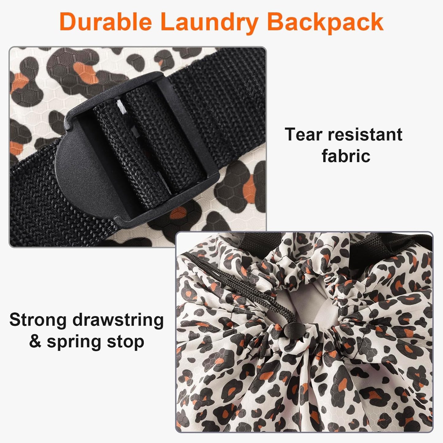 Laundry Bag Backpack Durable Laundry Bag with Shoulder Straps and Mesh Pockets Portable Laundry Dirty Clothes Hamper Bag for College Dorm (Leopard Print) - NestledHome