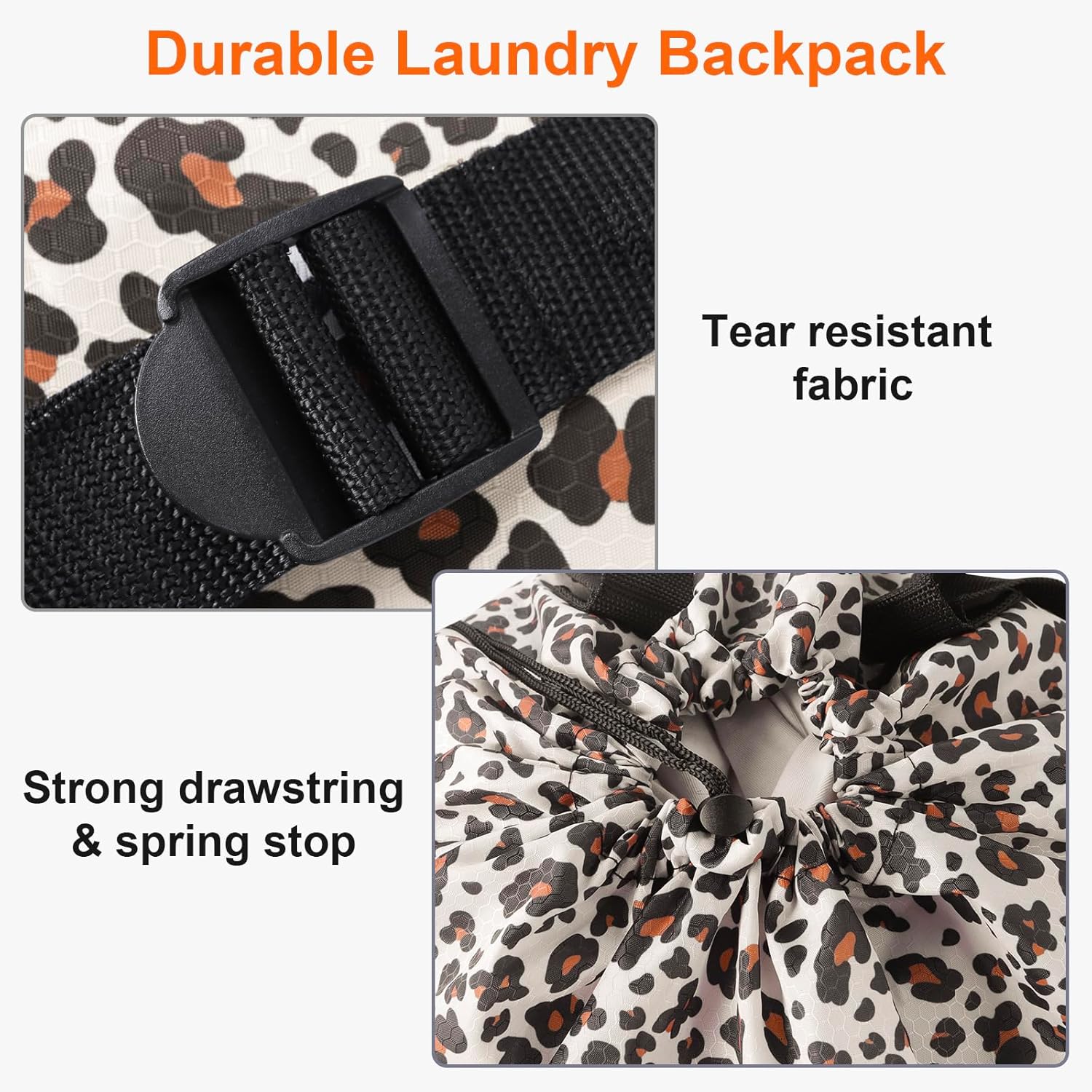Laundry Bag Backpack Durable Laundry Bag with Shoulder Straps and Mesh Pockets Portable Laundry Dirty Clothes Hamper Bag for College Dorm (Leopard Print) - NestledHome