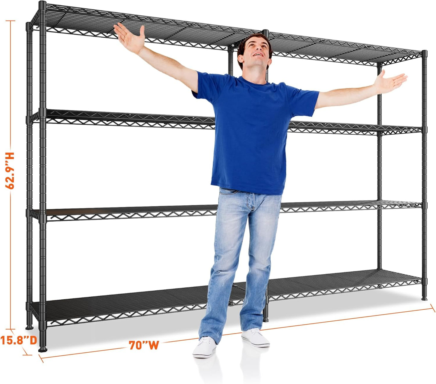 REIBII 70"W Metal Shelving, Storage Shelves 4-tier Wire Shelving Unit Load 1240LBS Metal Shelves for Storage Adjustable Shelving Rack for Pantry Kitchen Commercial school Garage 70"W*15.8"D*62.9"H - NestledHome