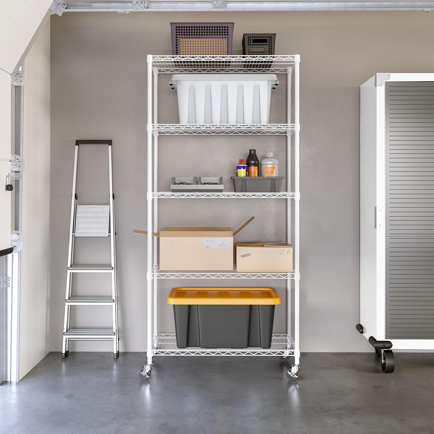 Seville Classics UltraDurable Heavy Duty NSF Solid Steel Wire Rack Storage Unit, Organizer for Garage, Warehouse, Office, Restaurant, Classroom, Kitchen, White, 5-Tier Shelving, 36" W x 14" D - NestledHome