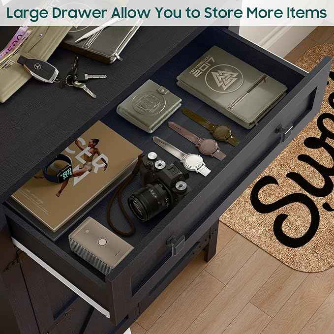 Vabches Shoe Storage Cabinet, 5-Tier Farmhouse Shoe Cabinet with Adjustable Shelves & Drawer, Wooden Shoes Rack Cabinets Storage Organizer with Doors for Entryway, Hallway, Closet, Living Room, Black