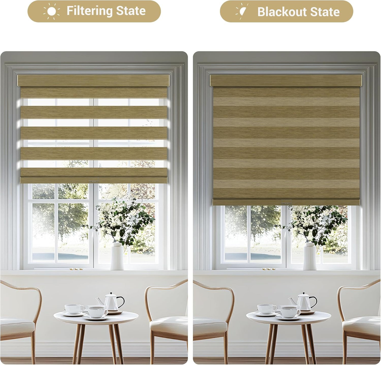 Cordless Zebra Blinds for Windows, Blackout Interior Blinds,Easy to Install,UV Protection,for Offices and Home,Custom Roller Shades, Mousse Light Bown,87" W x 56" H