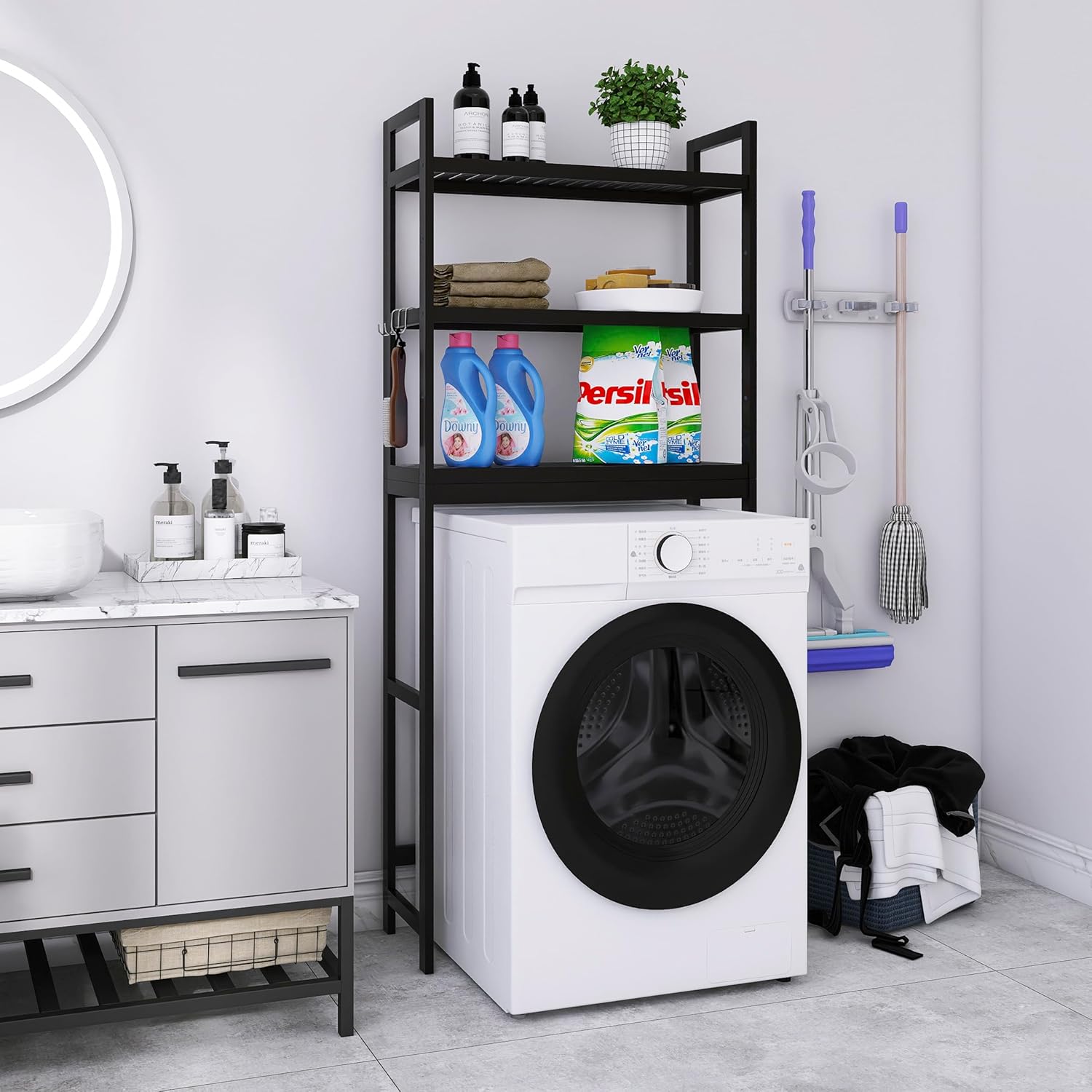 SMIBUY Bathroom Storage Shelf, Bamboo Over-The-Toilet Organizer Rack, Freestanding Toilet Space Saver with 3-Tier Adjustable Shelves (Black) - NestledHome