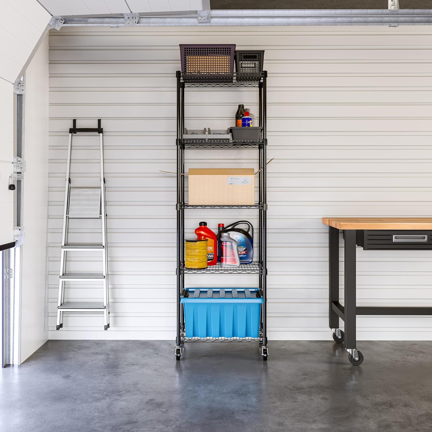 Seville Classics UltraDurable Heavy Duty NSF Solid Steel Wire Rack Storage Unit, Organizer for Garage, Warehouse, Office, Restaurant, Classroom, Kitchen, Black, 5-Tier Shelving, 24" W x 18" D - NestledHome