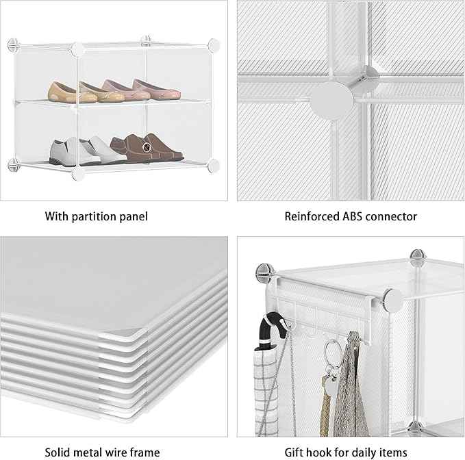 AWTATOS Closet Organizer 8 Cube Storage Shelves Clothes Organizers Closet Storage Stackable Cubby Shelving for Closet Bedroom Living Room Office, Transparent Twill