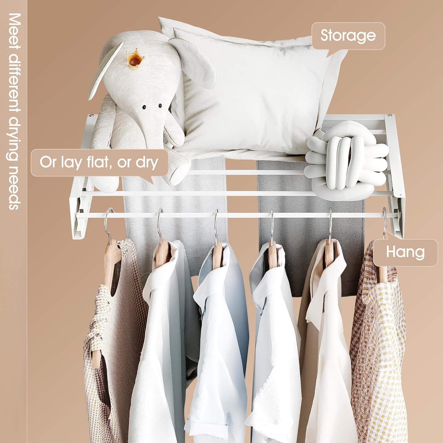 Wall Mounted Drying Rack,Drying Rack Clothing,Collapsible Hanger Racks for Laundry,Laundry Rack,Wall Mounted Clothes Rack (White, 32 Inch) - NestledHome